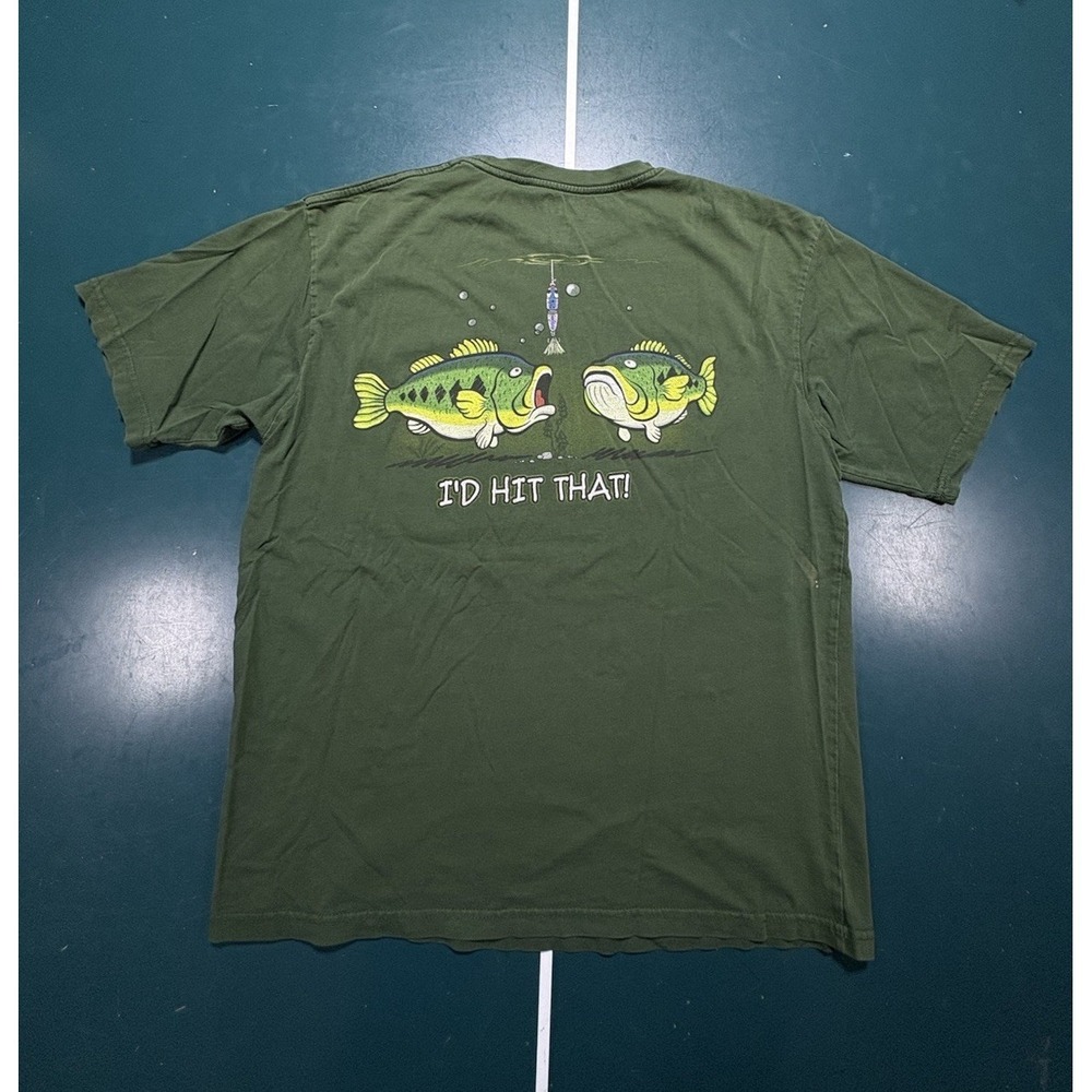 Bass Pro Shops T Shirt Men's Medium Green Fishing Graphic Humor I'd Hit That Tee